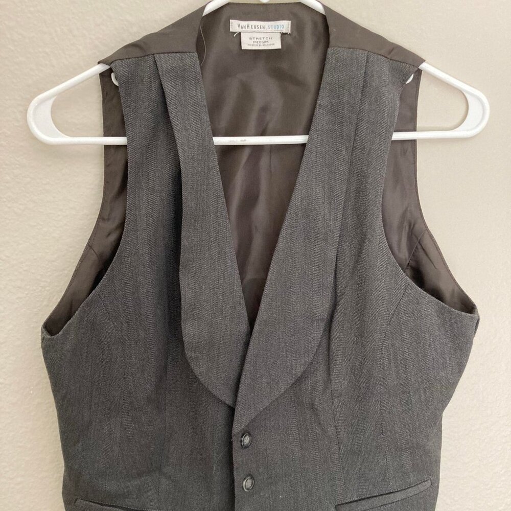 Van Heusen Studio Stretch Grey Collared Button Up Vest Size Medium